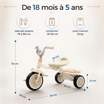 Tricycle Enfant avec Phare LED : 18 mois-5 ans